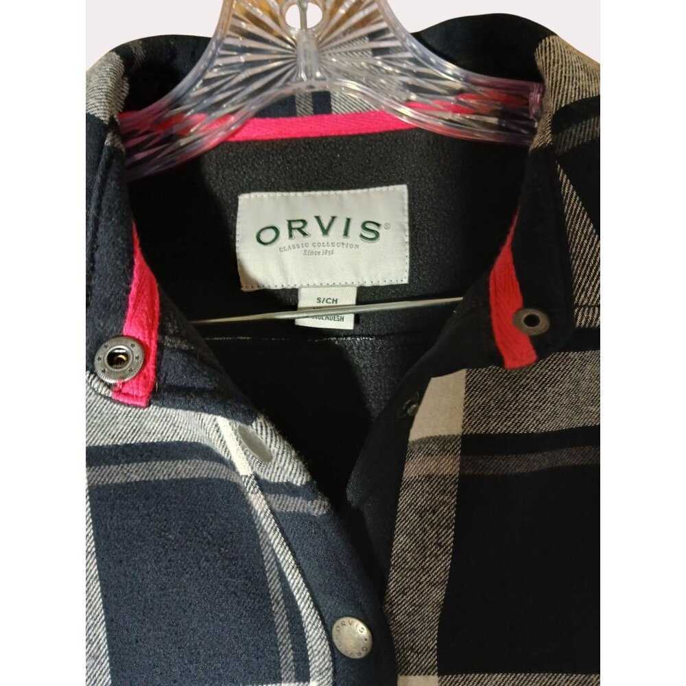 Orvis Womens Plaid Flannel Shirt Jacket Black Gray Snap Button Front S Pockets - Picture 9 of 16